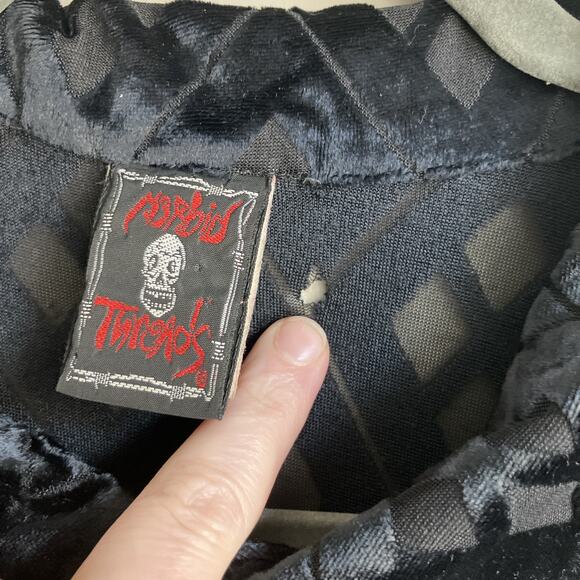 VTG Morbid Threads Black Velvet Sheer Shirt Goth Vamp Y2K Retro Clubwear XL FLAW - Picture 15 of 16